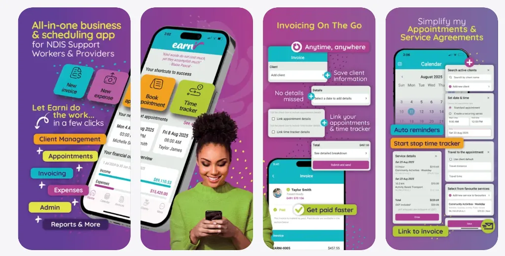 Earni NDIS App Store Screenshots